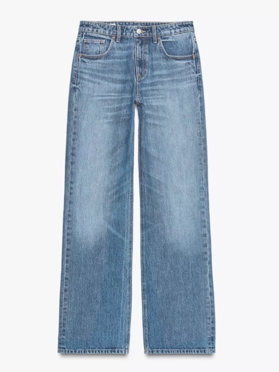 Zara Denim - Zara Wide Leg Mid Rise Loose Fit Medium Wash Denim Jeans Size 6
